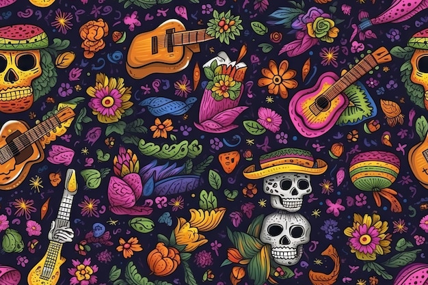 Mexican Day of Dead Seamless Pattern Concept Generative AI