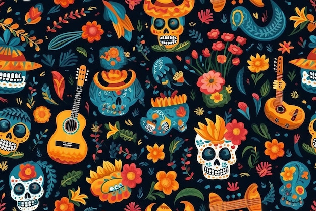 Mexican Day of Dead Seamless Pattern Concept Generative AI