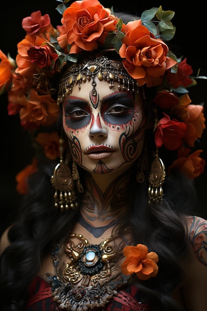 Mexican Day of the Dead sugar skull catrina beautiful girl with delicate makeup