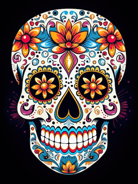 Mexican death day skull with Mexican ornamentation