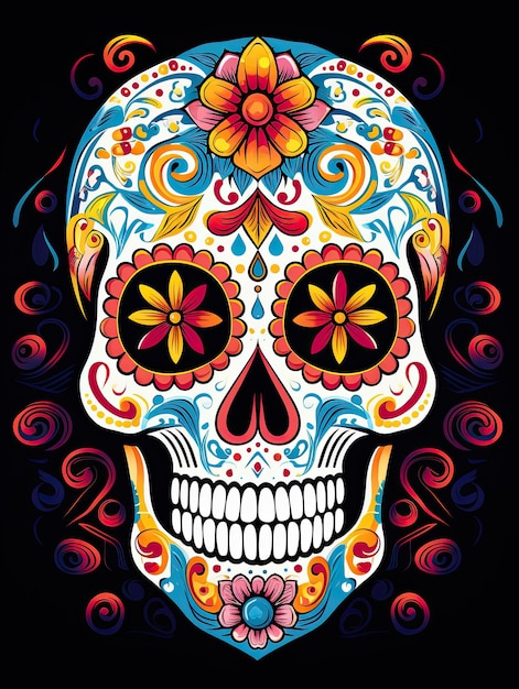 Mexican death day skull with Mexican ornamentation