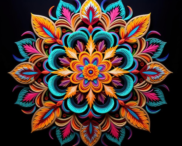 Mexican embroidery design showcasing a colorful geometric mandala pattern