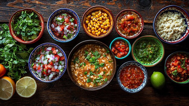 Photo mexican feast table set with pozole