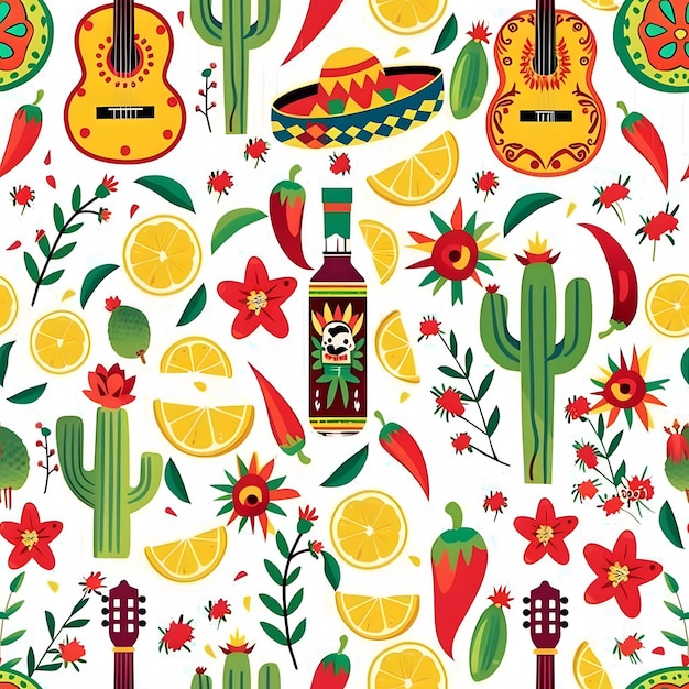 Photo mexican fiesta party pattern white background