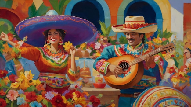 Mexican fiesta with dancers and musician