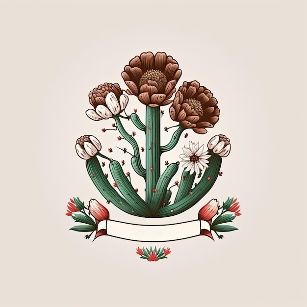 Mexican floral arrangement with flowers and cactuses logo illustration