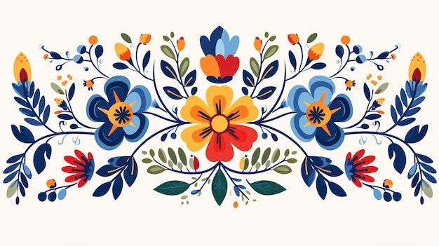 Mexican folk art style vector floral greeting card square design retro vibrant pattern inspired by