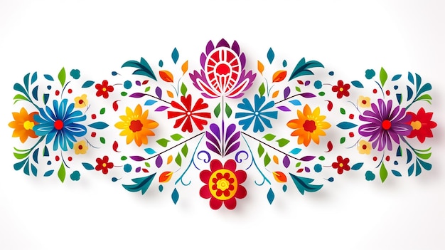 Mexican folk art style vector floral pattern retro design inspired by traditional embroidery from M