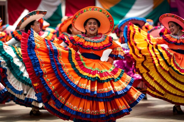 Photo mexican folklore alive in traditional dance with colorful cultural attire