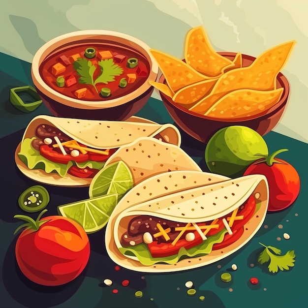 Mexican food cartoon in poster style v 6 Job ID 9d36dedf82e34b88ab1e19f3cf054fd5