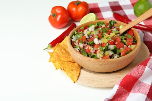 Mexican food concept with Pico de Gallo on white background