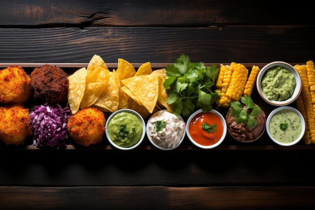 Mexican food mix copyspace frame colorful background mexico high angle shot lunch vegetables