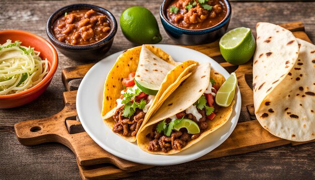 Mexican food a plate of tacos and tortillas with a side of tortillas