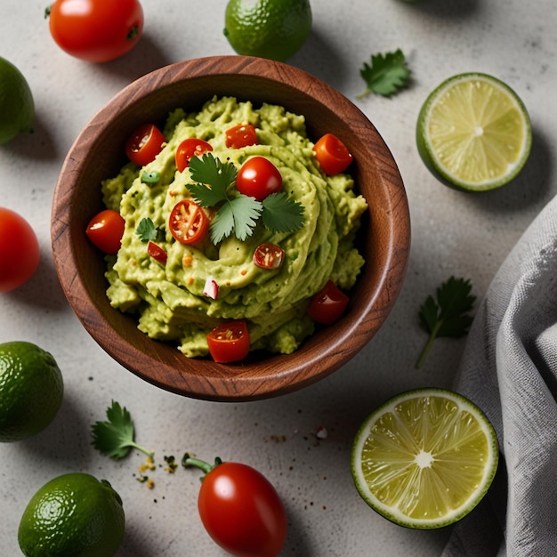 Photo mexican foodgreen guacamole with ingredients avocado lime and nachos