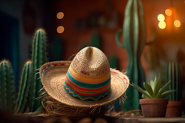 Mexican hat and cactus Generative AI