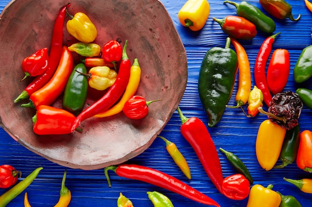 Mexican hot chili peppers colorful mix