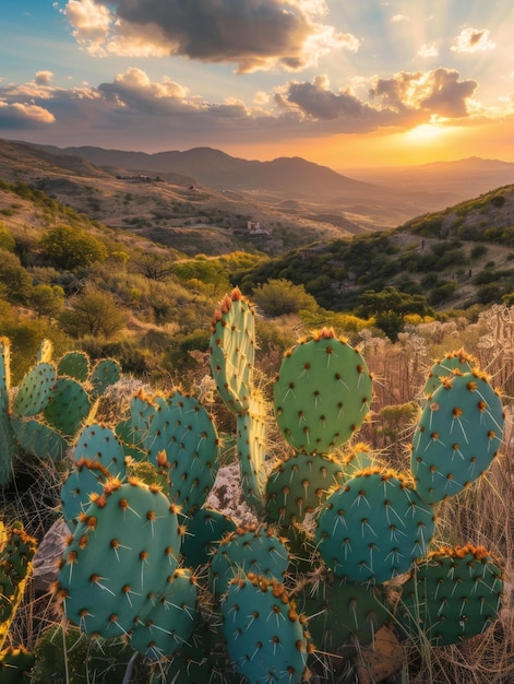 Photo mexican landscape with cacti natural beauty of mexico on sunset