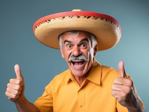 Mexican man in emotional pose on white background