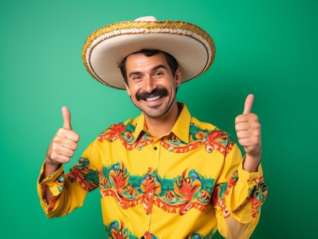 Mexican man in playful pose on solid background