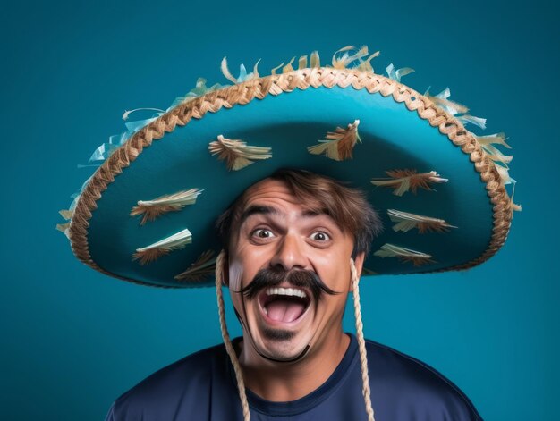 Photo mexican man in playful pose on solid background