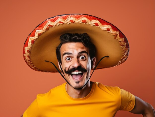 Photo mexican man in playful pose on solid background