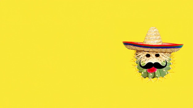 Mexican party concept with cactus maracas and sombrero hat Cinco de Mayo holiday Generative Ai