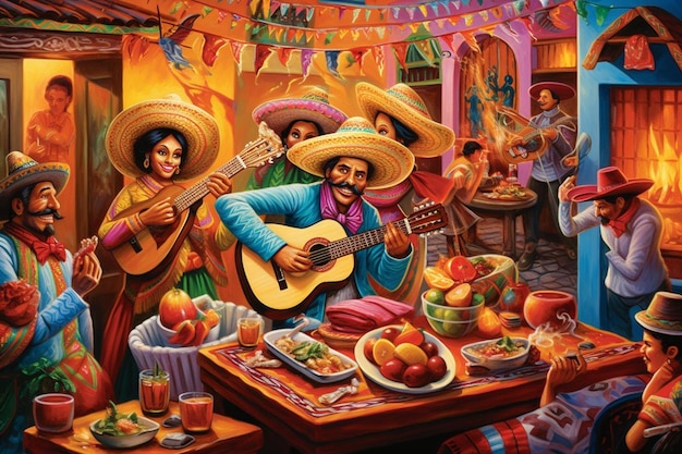 Mexican Party Scenes Drawing Image