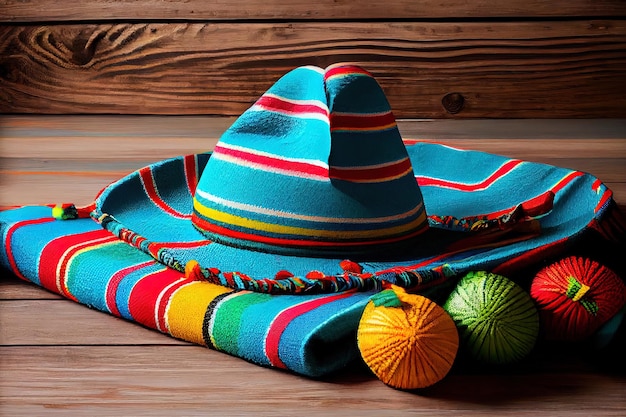 Mexican poncho maracas cinco de mayo sombrero maracas Generative Ai