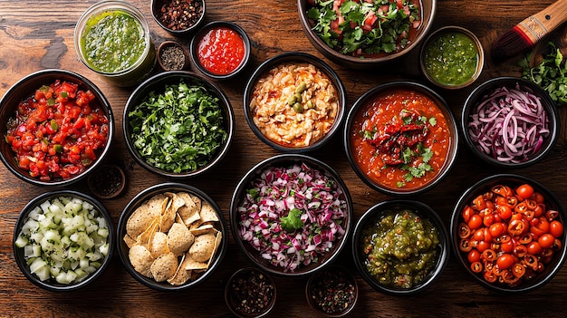 Photo mexican pozole and salsa table setting