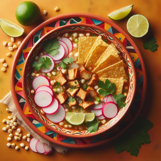 Photo mexican pozole soup is a delicious and hearty soup made with hominy