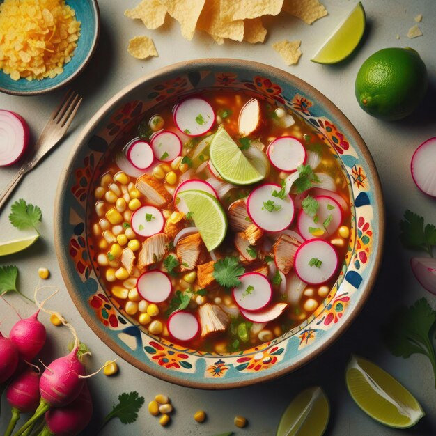 Photo mexican pozole soup is a delicious and hearty soup made with hominy