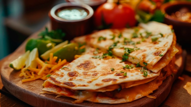 Mexican quesadillas on table at restaurant