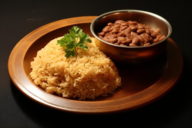 Photo mexican rice with a side of spicy refried beans