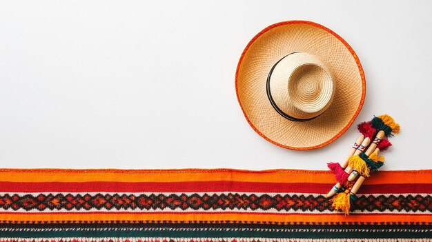 Photo mexican serape blanket and sombrero