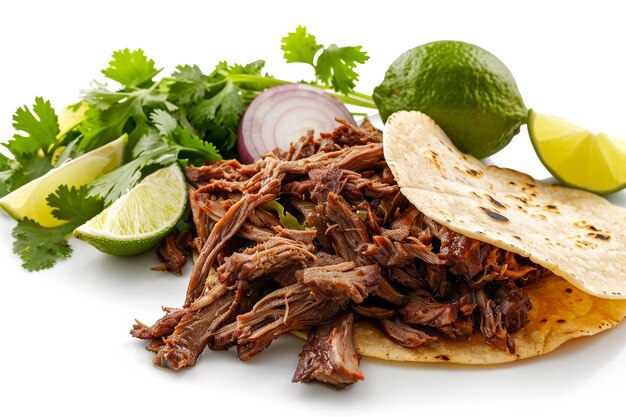 Photo mexican slowcooked lamb delight isolated on white background