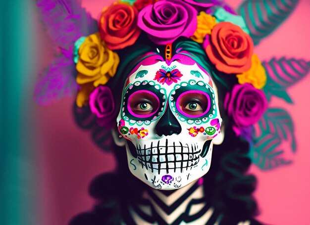 Mexican style skull day of the dead concept