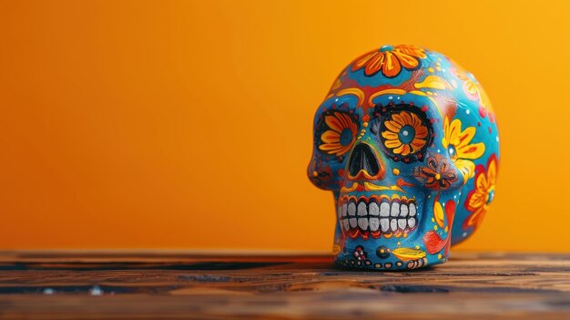 Mexican Sugar Skull with Orange Background