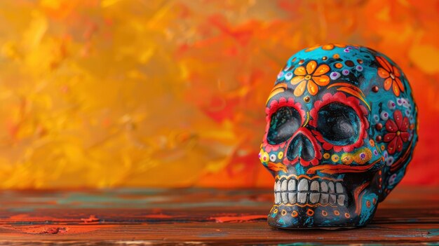 Mexican Sugar Skull with Orange Background