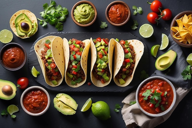 Mexican table Taco Guacamole Fajita Salsa sauce Genera 1