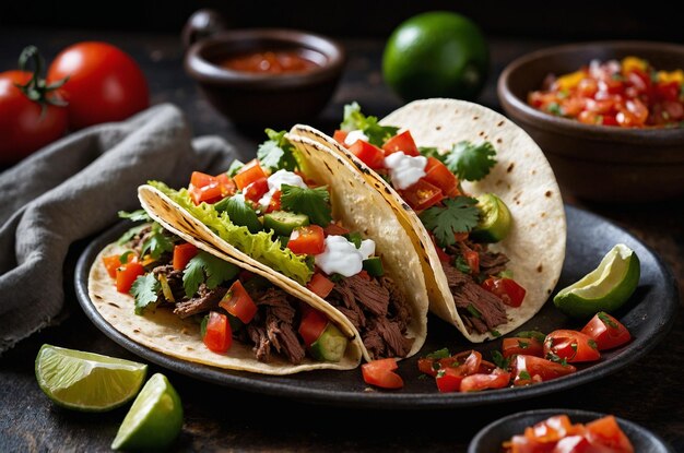 Mexican Tacos with Beef Vegetables and Salsa