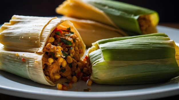 Photo mexican tamales prehispanic dish made of corn chicken pork