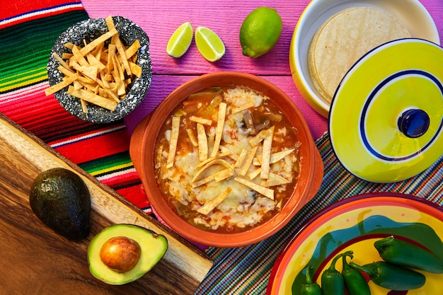 Mexican tortilla soup and aguacate