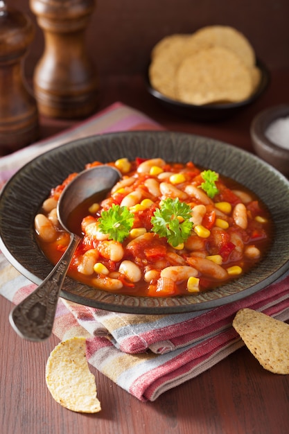 Mexican veggie chilli in plate