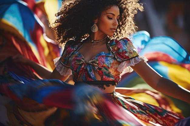 Mexican woman dancing during celebration national mexico day concept mixed race ethnic diversity