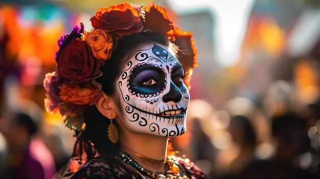 Mexican woman dressed for the Day of the Dead celebrationx9