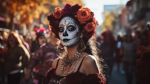 Mexican woman dressed for the Day of the Dead celebrationx9