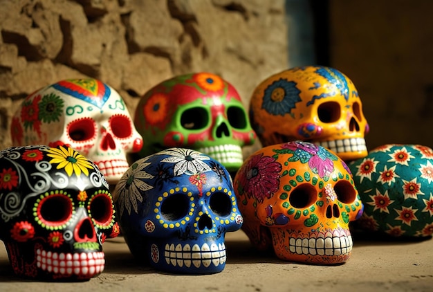 Mexicans celebrate the dead with colorful skulls