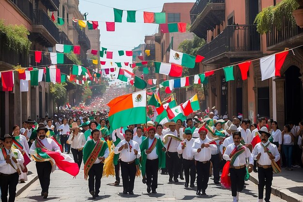 Photo mexicans celebrating national independence day with flags pride and cultural traditions