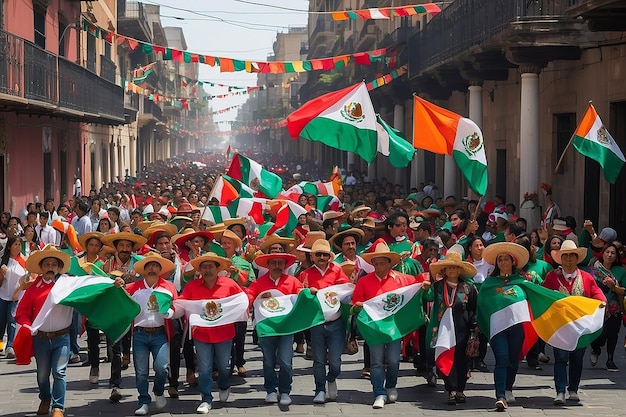 Photo mexicans celebrating national independence day with flags pride and cultural traditions