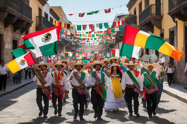 Photo mexicans celebrating national independence day with flags pride and cultural traditions